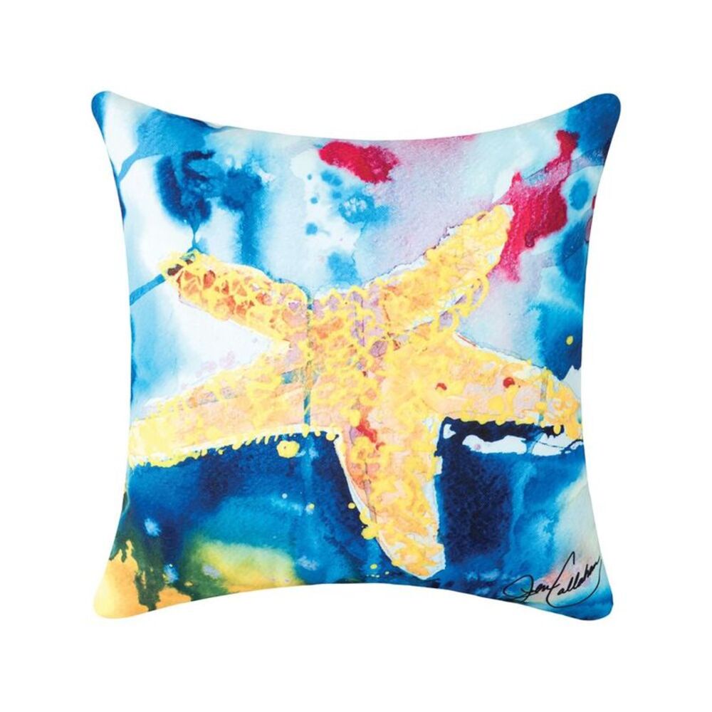 Starfish Watercolor Cotton Indoor/Outdoor Accent Throw Pillow 18"